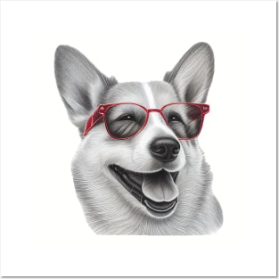 Corgi dog wearing red colored glasses Posters and Art